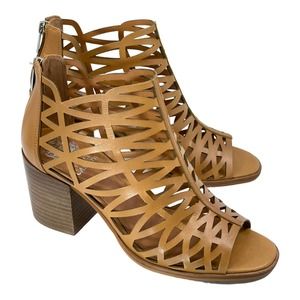 EUC Vince Camuto Kevston Leather Brown Cut Out Heeled Sandal Womens Sz 7.5